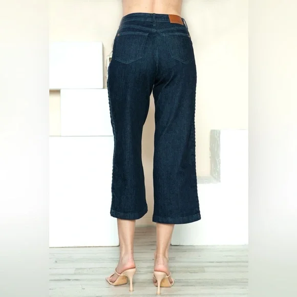 Judy Blue Side Seam Braid Detail Crop Wide Leg Jeans - Picture 5 of 7